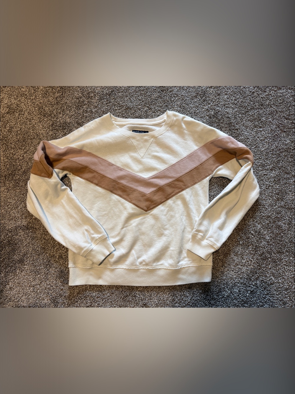 Abercrombie & Fitch Cream Crewneck Sweater with Tan and Brown Chevron